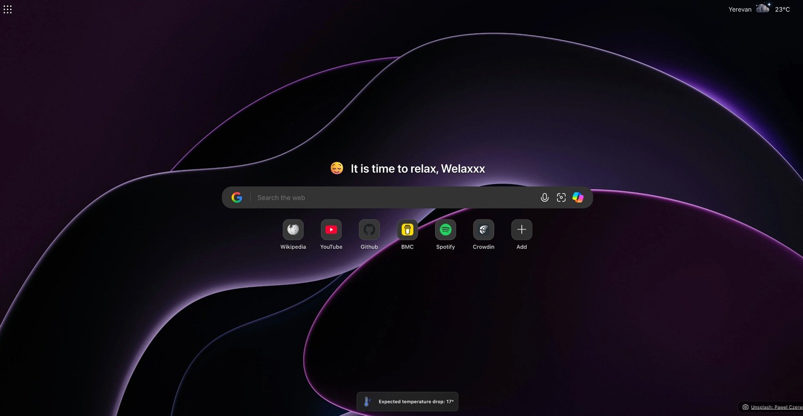 Welaxxx New Tab screenshot